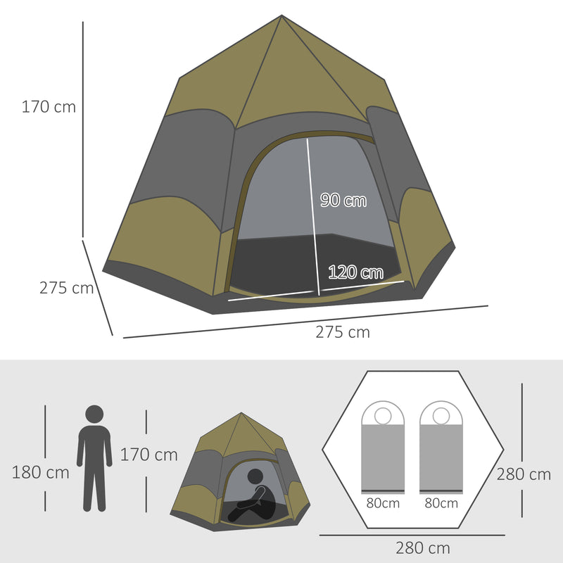 Pop Up 4 Person Tent for Quick and Easy Camping Shelter Dark Green and Light Grey