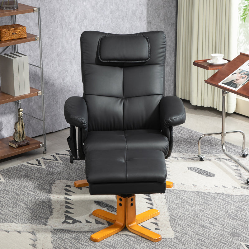 Black Faux Leather Massage Recliner Chair with Storage Ottoman by HOMCOM