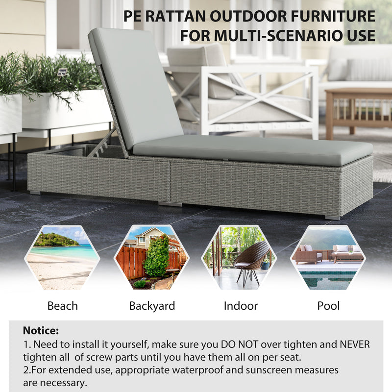 Rattan Sun Lounger with Adjustable Backrest and Padded Seat for Garden Relaxation, Light Grey Outsunny