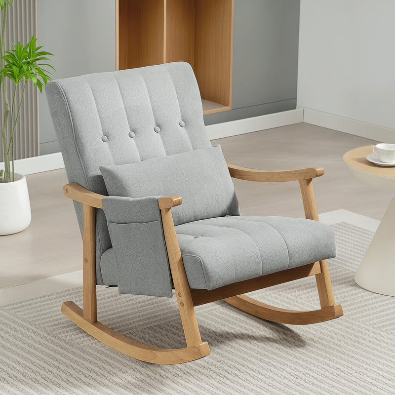 Modern Wood Frame Rocking Chair with Cushioned Seat for Lounge or Nursery, Light Grey