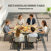 Garden Dining Set 6 Seater with Easy Clean Table and Breathable Chairs, Teak Outsunny