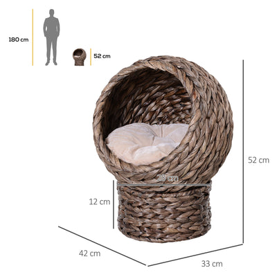 Raised Rattan Cat Bed with Soft Washable Cushion Ideal for Comfortable Naps Brown AOSOM