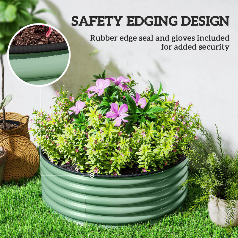 Light Green Galvanised Raised Garden Bed with Safety Edging and Gloves 120x120x43cm by Outsunny