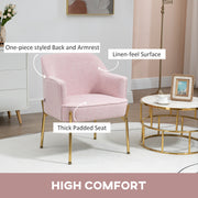 Set of 2 Accent Armchairs with Padded Seats and Gold Legs for Living Room Pink AOSOM