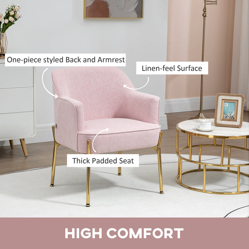 Set of 2 Accent Armchairs with Padded Seats and Gold Legs for Living Room Pink AOSOM