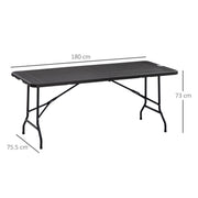 Folding 6 Seater Rectangular Garden Dining Table with HDPE Top and Steel Frame Charcoal Grey by Outsunny