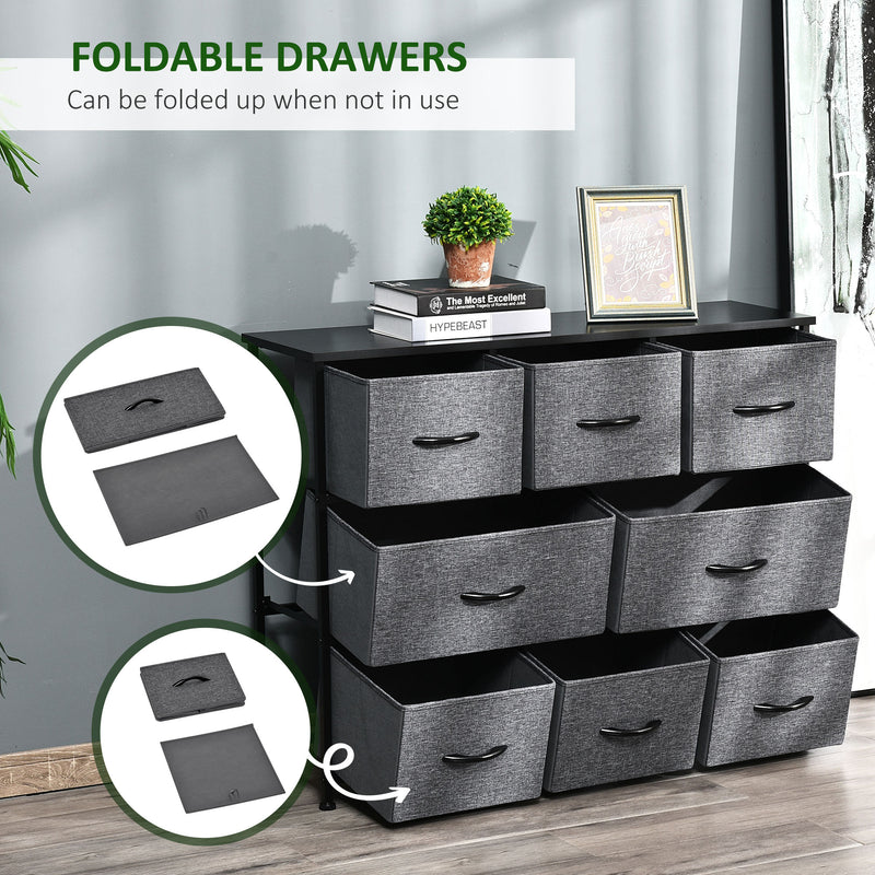 Dark Grey 8 Drawer Fabric Chest of Drawers for Bedroom and Living Room Storage