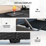 Rattan Sun Lounger With Adjustable Recline Cushion and Side Tray for Garden Relaxation Black Outsunny