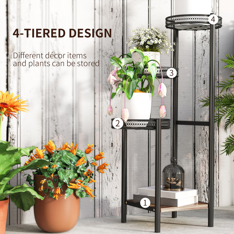 Black Four Tier Steel Plant Stand for Indoor and Outdoor Use by Outsunny