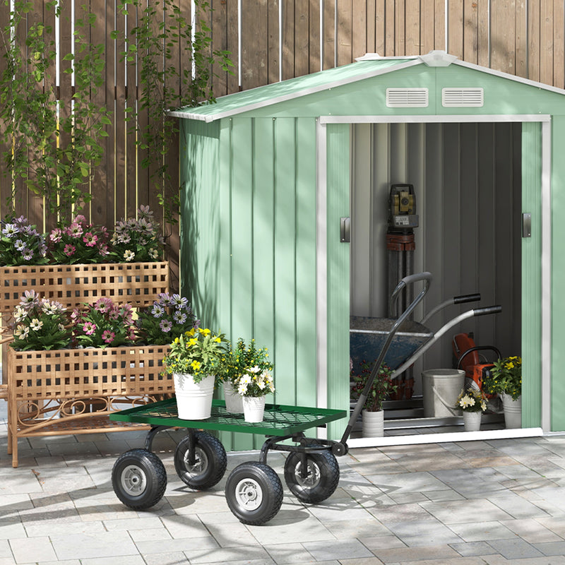 Heavy Duty Garden Trolley Cart With Pneumatic Wheels And Steel Frame For Outdoor Use Green AOSOM