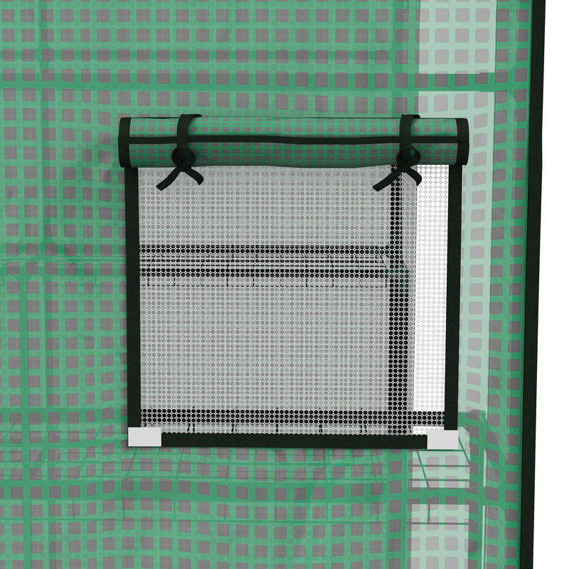 Walk In Greenhouse Cover Replacement with Roll Up Door and Mesh Windows for Garden Green
