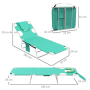 Green Foldable Sun Lounger Set of 2 with Reading Hole and Adjustable Backrest for Garden