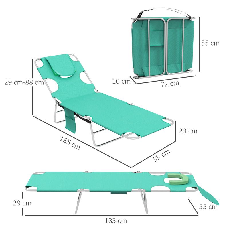 Green Foldable Sun Lounger Set of 2 with Reading Hole and Adjustable Backrest for Garden
