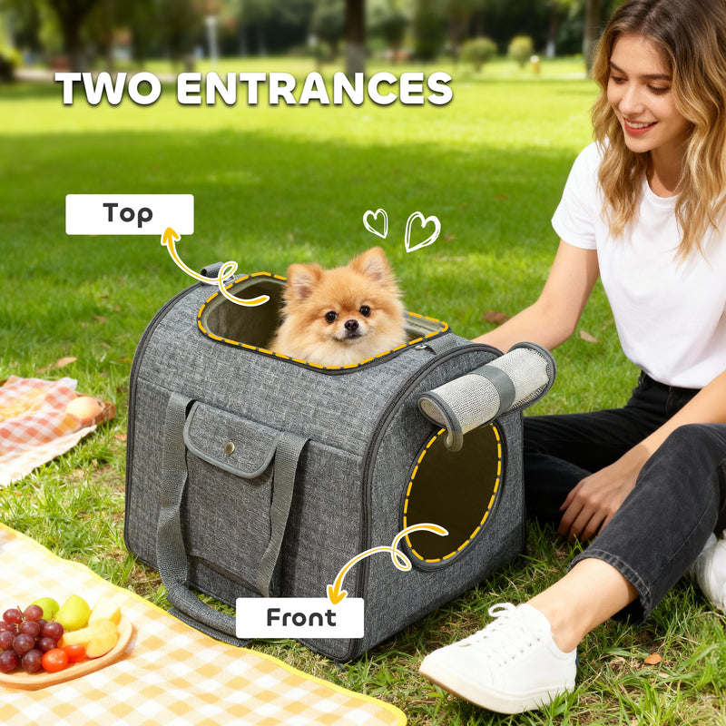 Foldable Cat Carrier Bag with Shoulder Strap and Removable Mat for Small Pets, Grey AOSOM
