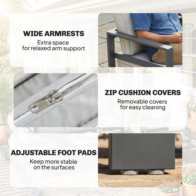 Metal Garden Furniture Set with Deep Cushions for All Weather Comfort, Dark Grey