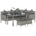 Dark Grey 6 Seater Rattan Dining Set with Sofa Table and Footstool by Outsunny