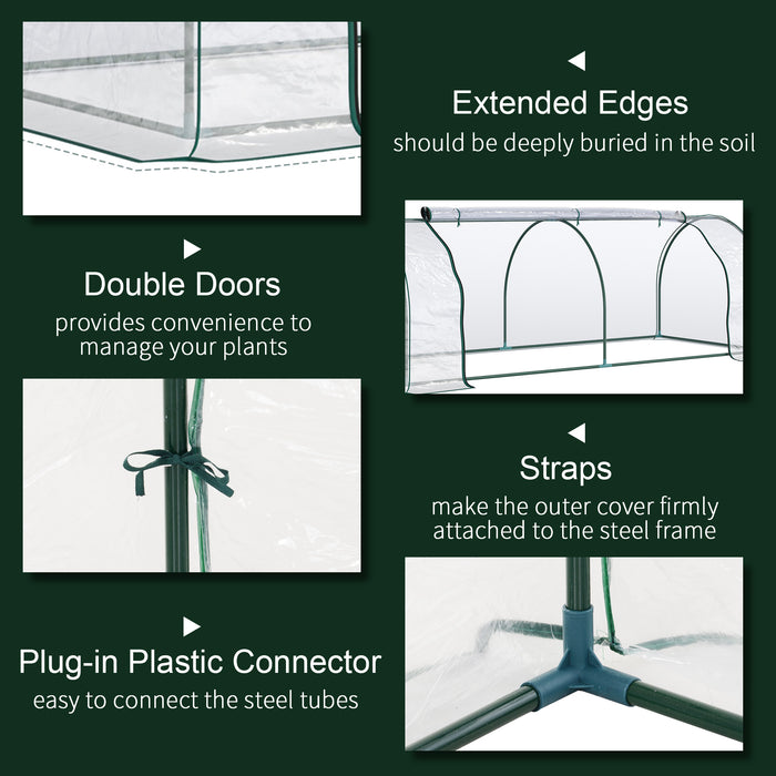 Set of 2 Clear Tunnel Greenhouses with Roll-up Door Steel Frame and Plastic Cover by Outsunny