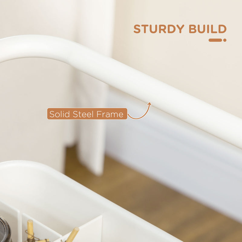 White Three Tier Home Trolley with Handle and Wheels by HOMCOM