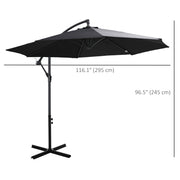 Black 2.45m Cantilever Garden Parasol With Cross Base Waterproof And UV Protection