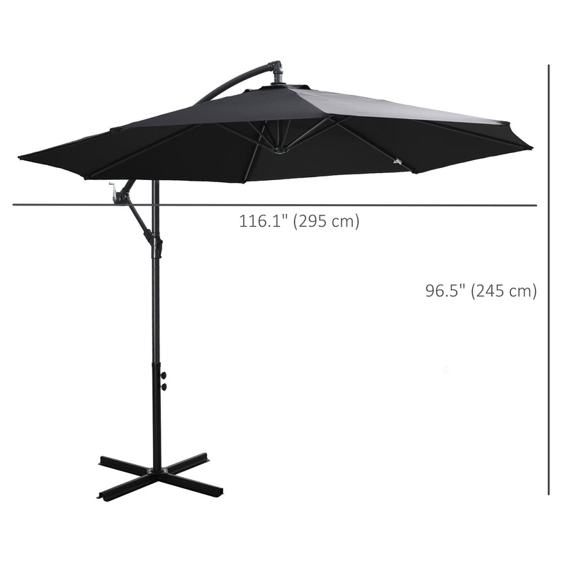Black 2.45m Cantilever Garden Parasol With Cross Base Waterproof And UV Protection