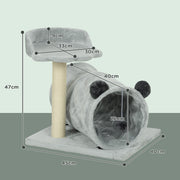 Grey 47cm Small Cat Tree with Scratching Post Bed Tunnel and Toy Ball by PawHut