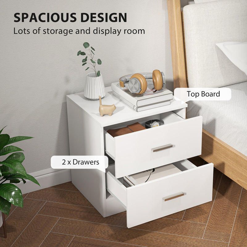 HOMCOM Set of 2 Modern Nightstands, Bedside Tables with 2 Storage Drawers, Accent End Table for Bedroom and Living Room, White AOSOM