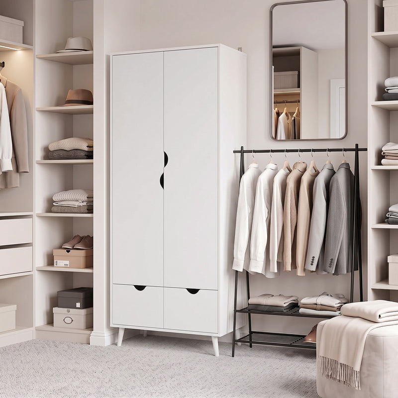 Wardrobe with Hanging Rail Shelves and Drawers for Organised Bedroom Storage White