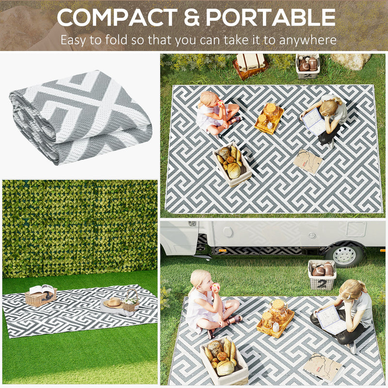 Reversible Light Grey Outdoor Rug 152x243cm for Camping Garden or Indoor Use