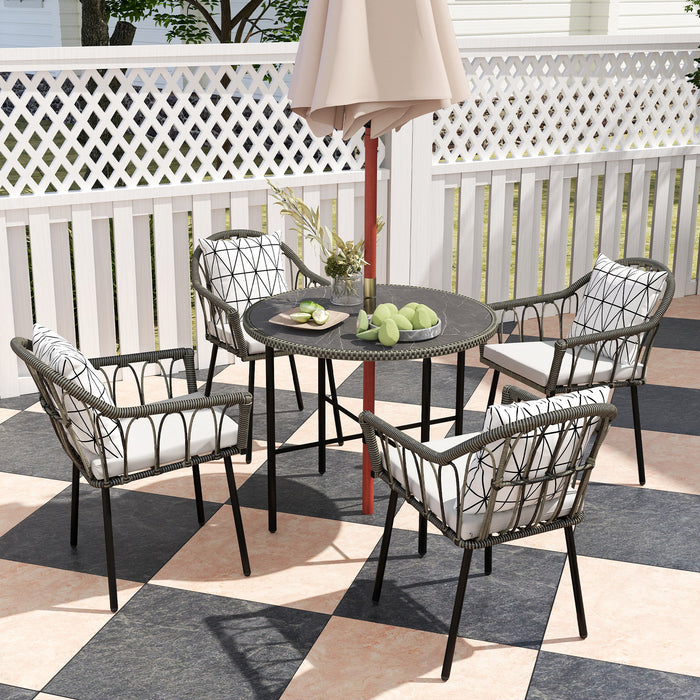 Grey 5 Piece Rattan Patio Dining Set With Cushions And Glass Tabletop By Outsunny