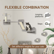 3 Piece Cat Wall Furniture Set with Scratch Posts Perches and Toys in Light Grey by PawHut