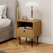 Bedside Table with Drawer and Open Shelf for Bedroom Storage Oak
