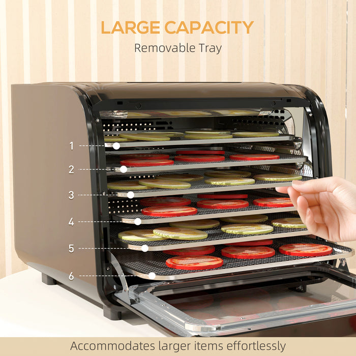 Black Six Tray Food Dehydrator Adjustable Temperature 35-70 Degrees Centigrade by HOMCOM