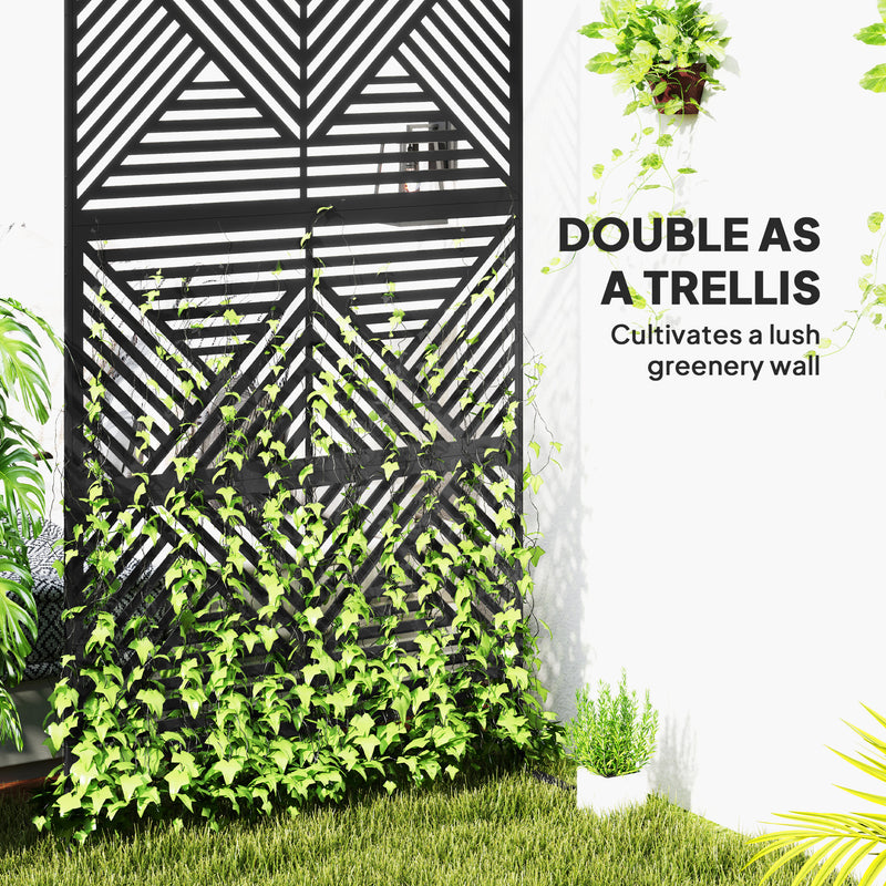 Black 6.5ft Freestanding Metal Garden Privacy Screen Decorative Panel by Outsunny