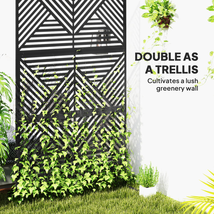 Black 6.5ft Freestanding Metal Garden Privacy Screen Decorative Panel by Outsunny