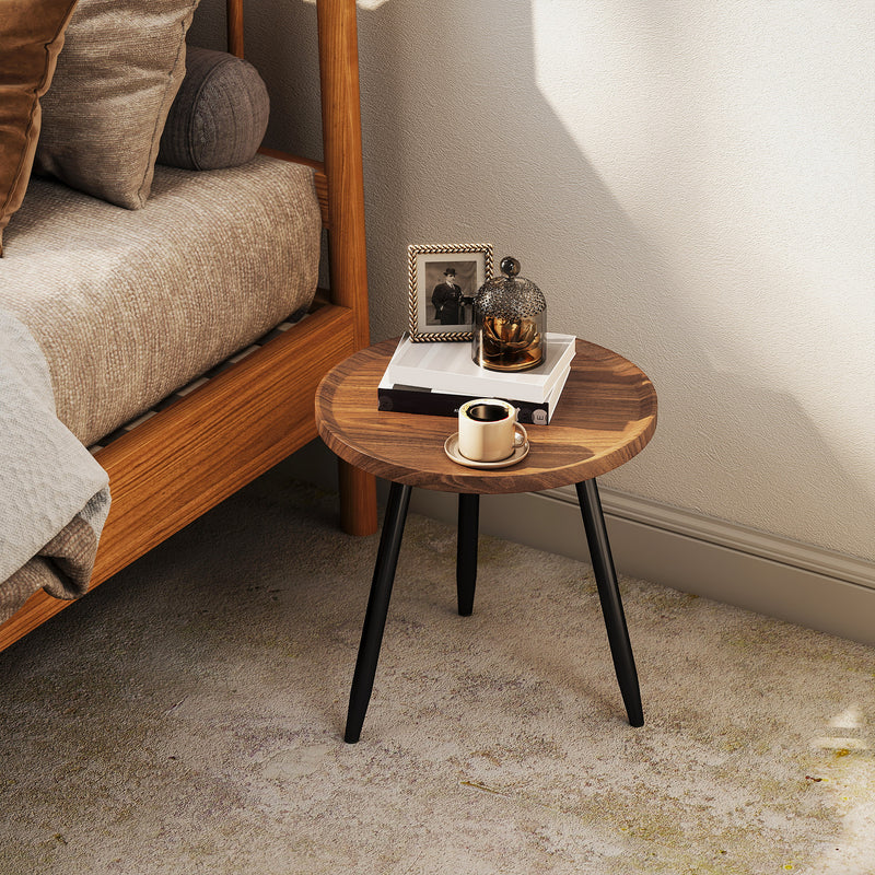 Round Coffee Table with Steel Frame for Small Spaces Ideal for Living Room or Bedroom Chestnut Wood Effect