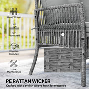 Small Rattan Garden Sofa Set with Loveseat Chaise and Coffee Table for Relaxing Outdoors, Dark Grey Outsunny
