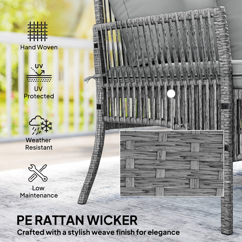 Small Rattan Garden Sofa Set with Loveseat Chaise and Coffee Table for Relaxing Outdoors, Dark Grey Outsunny