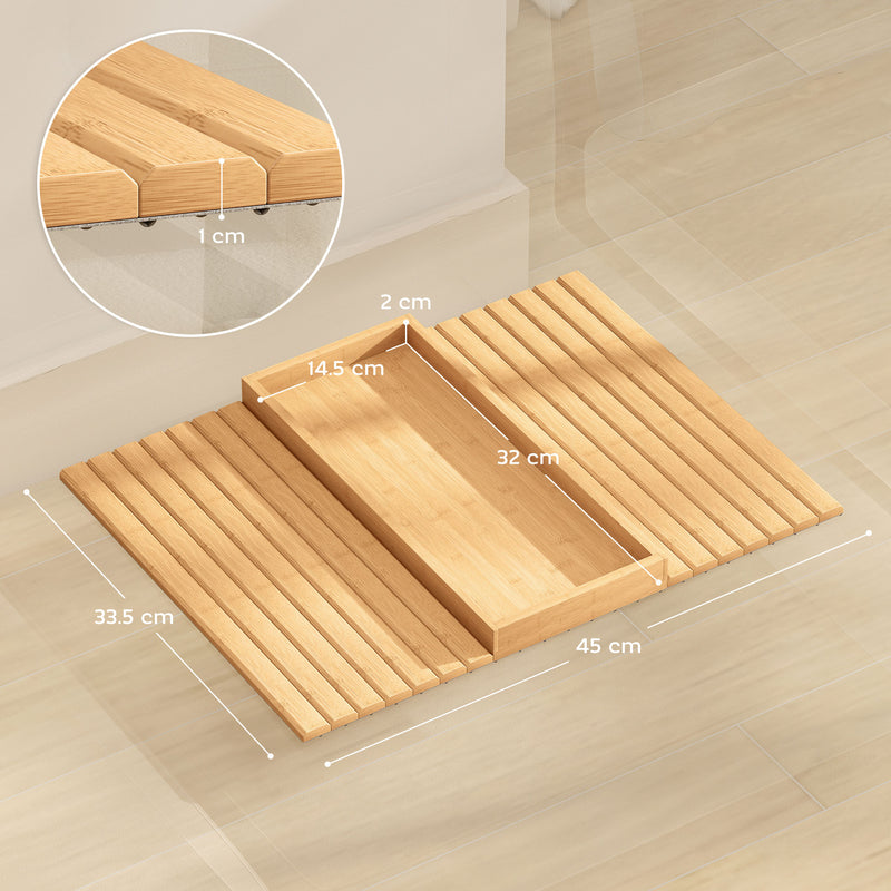 Sofa Arm Tray for Drinks and Snacks with Anti-Slip Base Bamboo Natural Wood Finish
