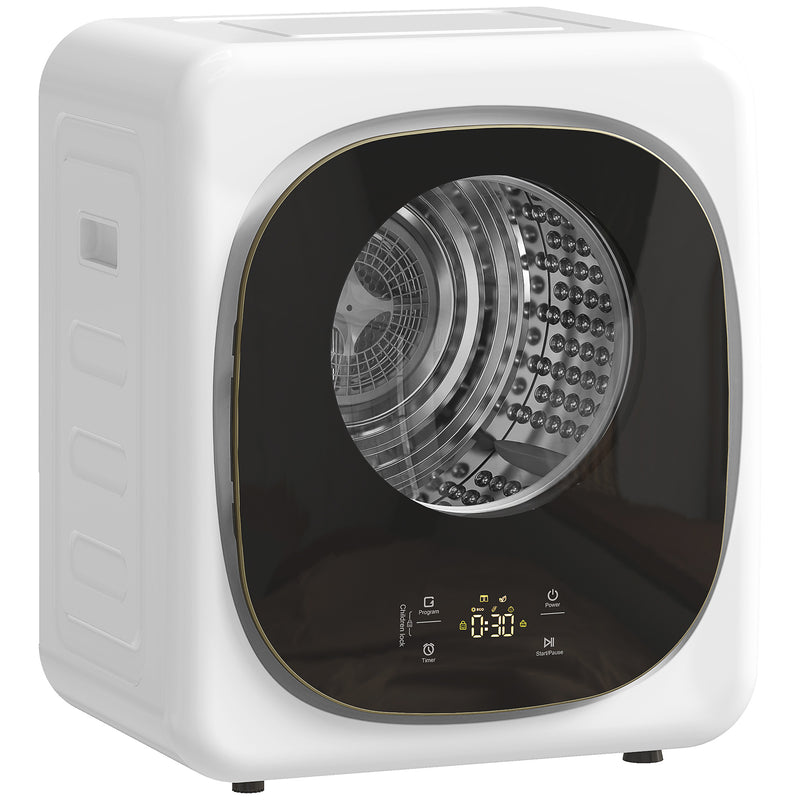 Portable 4kg Vented Tumble Dryer with Smart Sensor Timer and 5 Modes for Small Spaces White