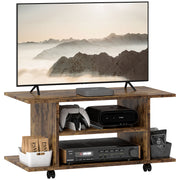 Rustic Brown TV Stand with Storage Shelves and Wheels for Living Room by HOMCOM