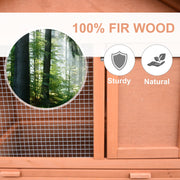 Two Level Wooden Hutch for Guinea Pigs with Slide Out Tray Ideal for Outdoors, Red and Brown