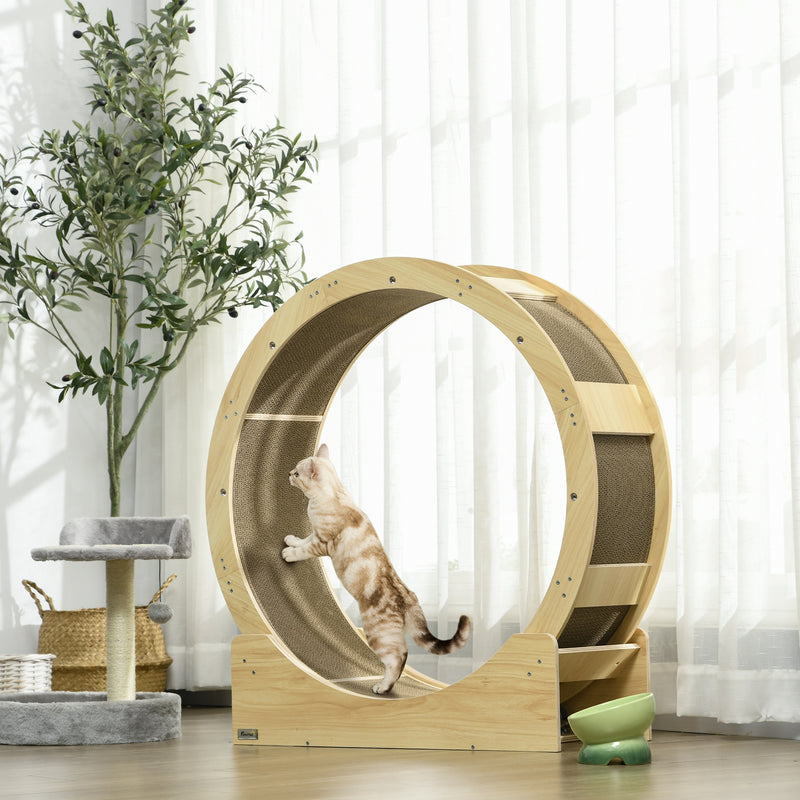 Large Cat Exercise Wheel With Brake And Scratching Pads For Indoor Play Oak Tone