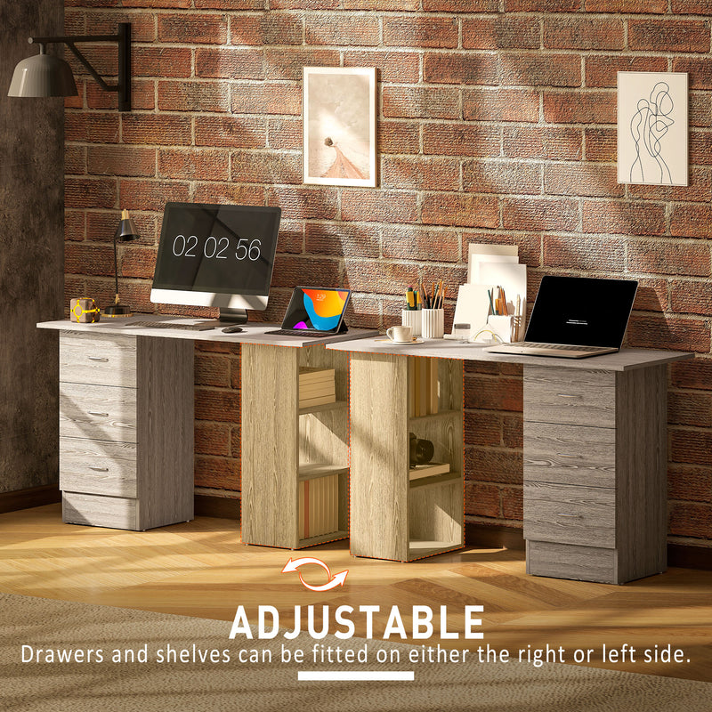 Computer Desk With Drawers and 3 Storage Shelves for Home Office Workstation, Grey