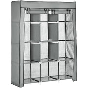 Light Grey Fabric Portable Wardrobe with 8 Shelves and 2 Hanging Rods by HOMCOM