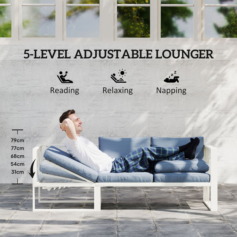 Grey 4 Piece L Shaped Garden Furniture Set with Adjustable Lounger by Outsunny