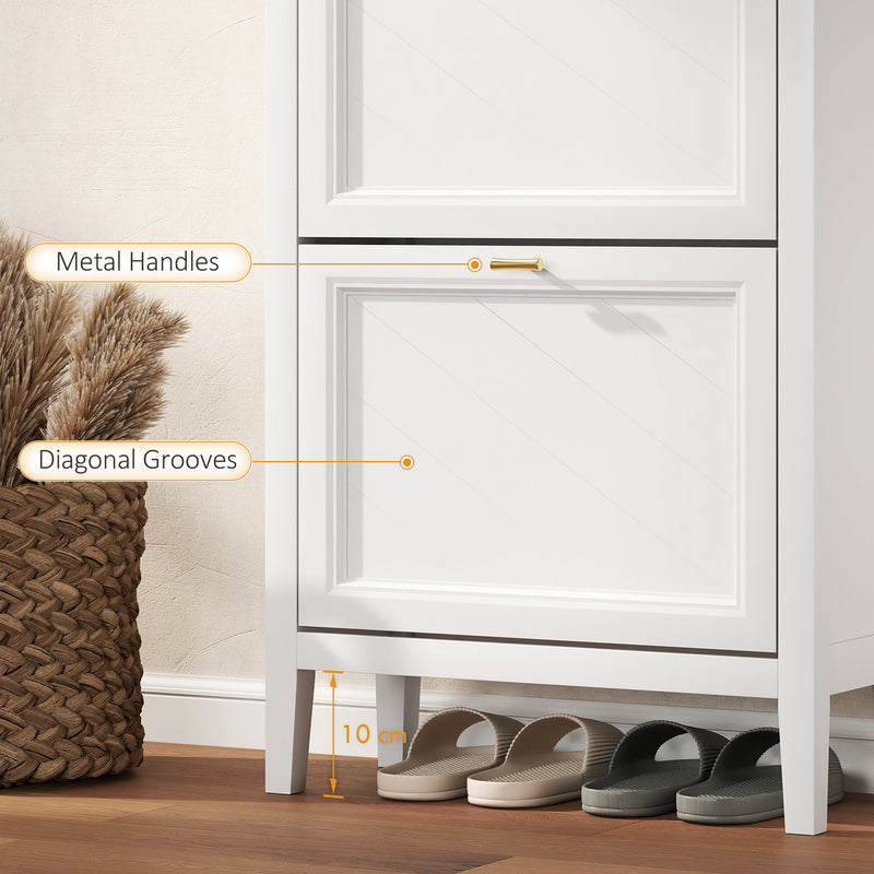 Slim Shoe Storage Cabinet for Narrow Hallways with 2 Flip Drawers and Top Drawer, White Homcom