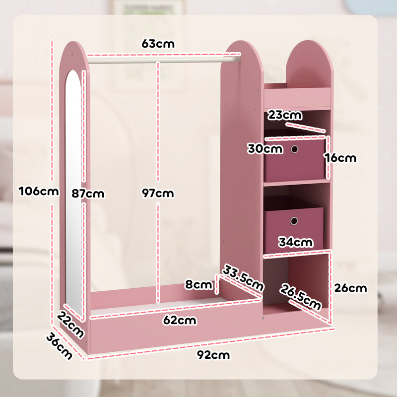 Kids Clothes Rail with Storage Shelf Mirror and Boxes for Bedroom or Nursery Pink by AIYAPLAY