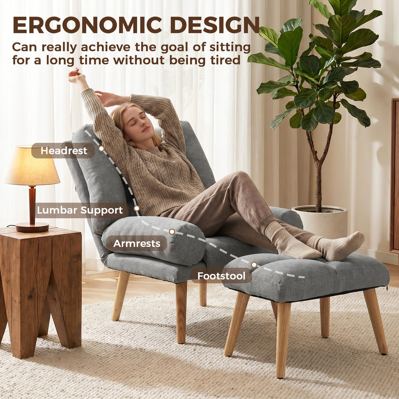 Recliner Chair and Footstool Set for Relaxing at Home with Adjustable Positions Grey