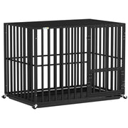 Heavy Duty Steel Dog Crate with Wheels and Removable Tray for Secure Home Use Black AOSOM