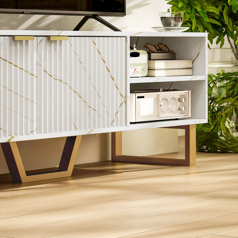 White Marble Effect TV Stand for up to 70 Inch TVs With Shelves and Storage by HOMCOM